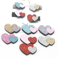 30pcslot 3 52 7cm shiny double heart padded applique crafts for children headwear hair clip accessories and garment patch