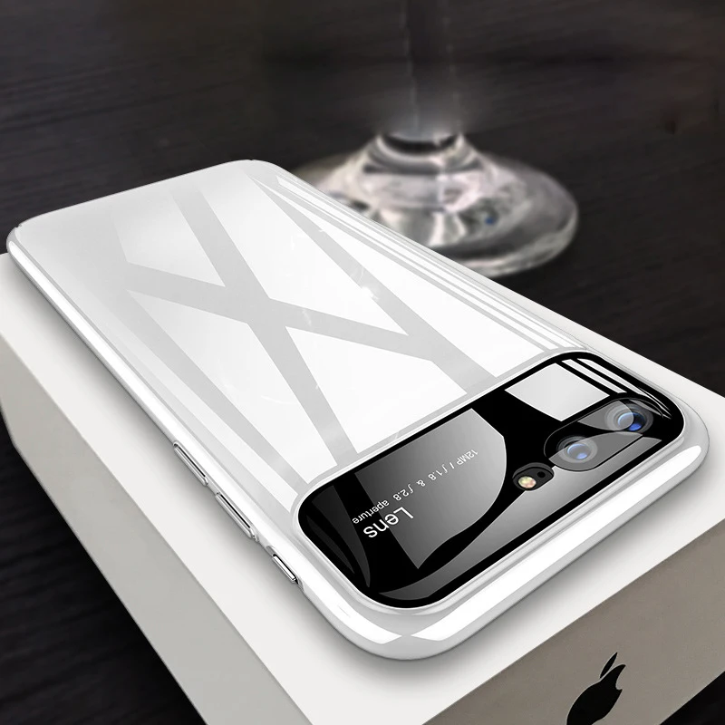 Тонкий пластиковый стеклянный чехол 2 в 1 для Apple iPhone 6 6s 7 8 Plus XR XS Max модный
