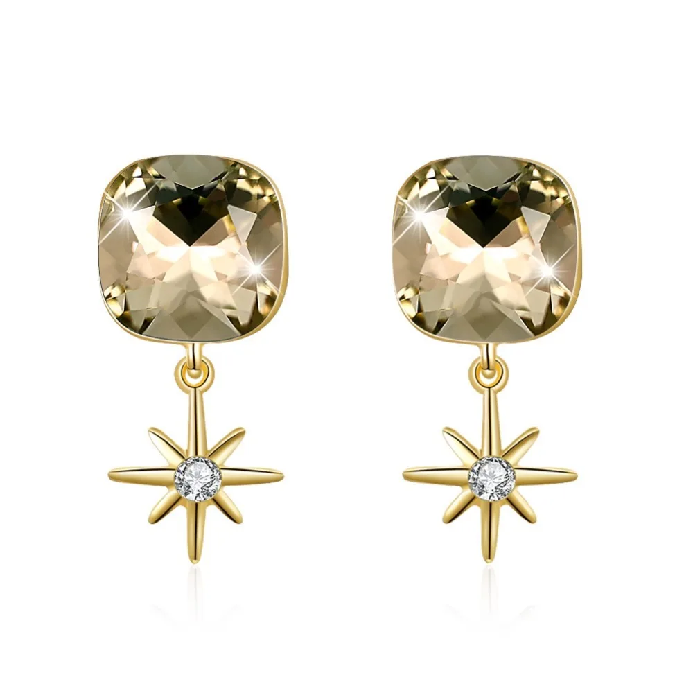 Серьги-капли LEKANI с кристаллами Swarovski, 925 квадратные серьги с подвеской, Женские Ювелирные изделия из розового золота, романтические серьги-капли