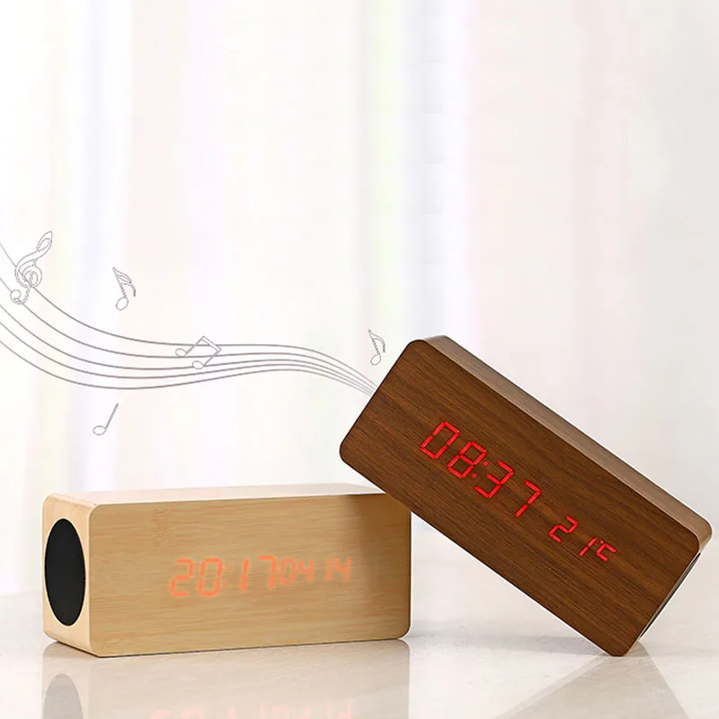 Умный Деревянный Будильник Bluetooth динамик беспроводной аудио сабвуфер цифровой
