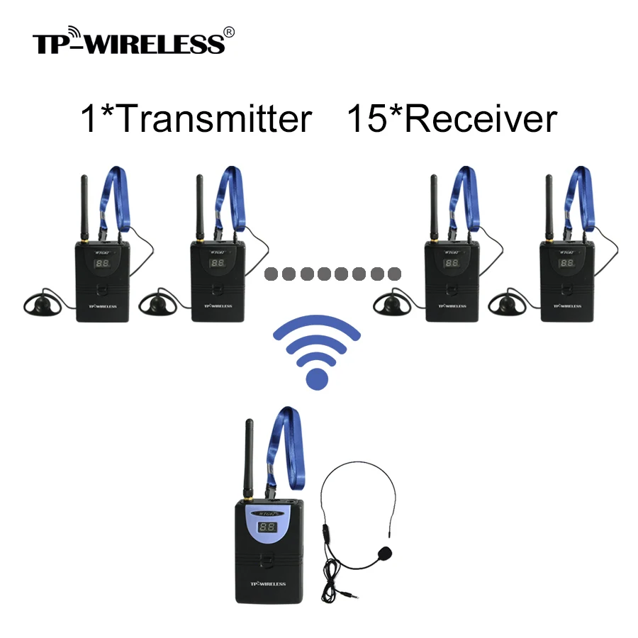 TP WIRELESS Wireless Tour Guide System 2.4 ГГц Аудиогид Система 1 передатчик и 15 приемники для тур