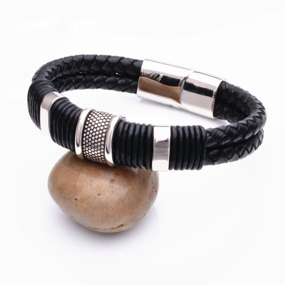 2016 новый модный бренд мужской браслет из нержавеющей стали кожаный винтажные
