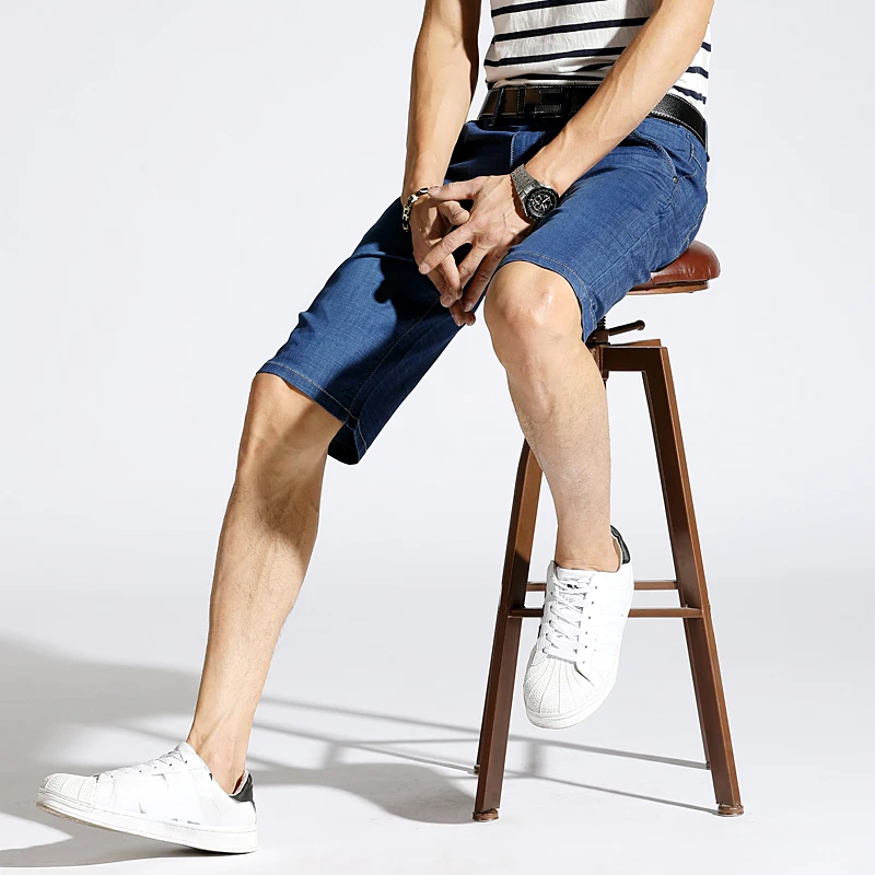 Мужские джинсы KSTUN Стрейчевые джинсовые шорты ультратонкие светло-синие