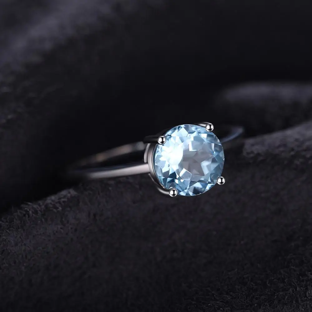 Jewelrypalace круглый 1.6ct Природный Голубой топаз камень пасьянс кольцо натуральная 925