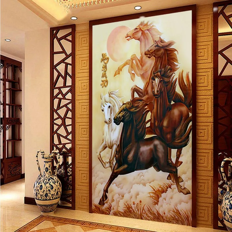 Фотообои HD 3D лошадь Весенняя карта китайская живопись стиль фона настенный