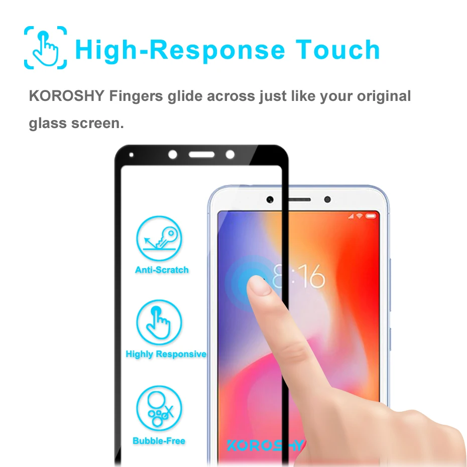 KOROSHY 9H полное покрытие закаленное стекло для Xiaomi Redmi 6 Pro 6A 6Pro защита экрана