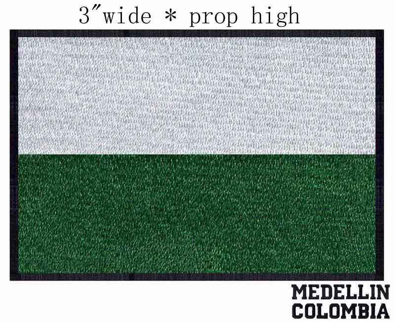 

Medellin, Colombia Flag 3"wide embroidery patch for peace/green and white/iron on letters