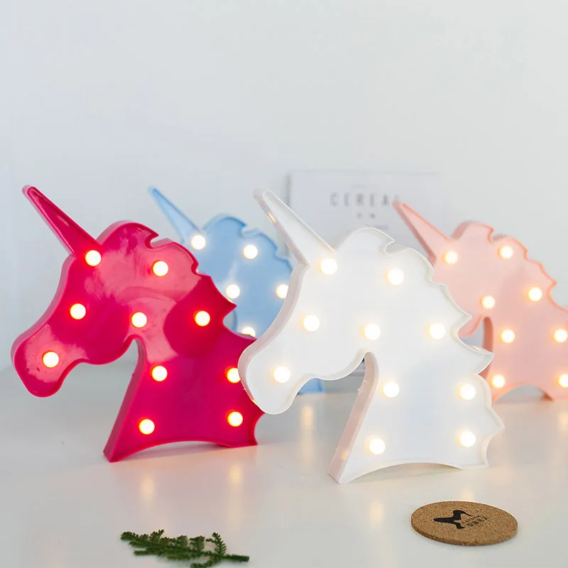 Прекрасный единорог голова животное LED 3D свет ночник дети подарок игрушки для