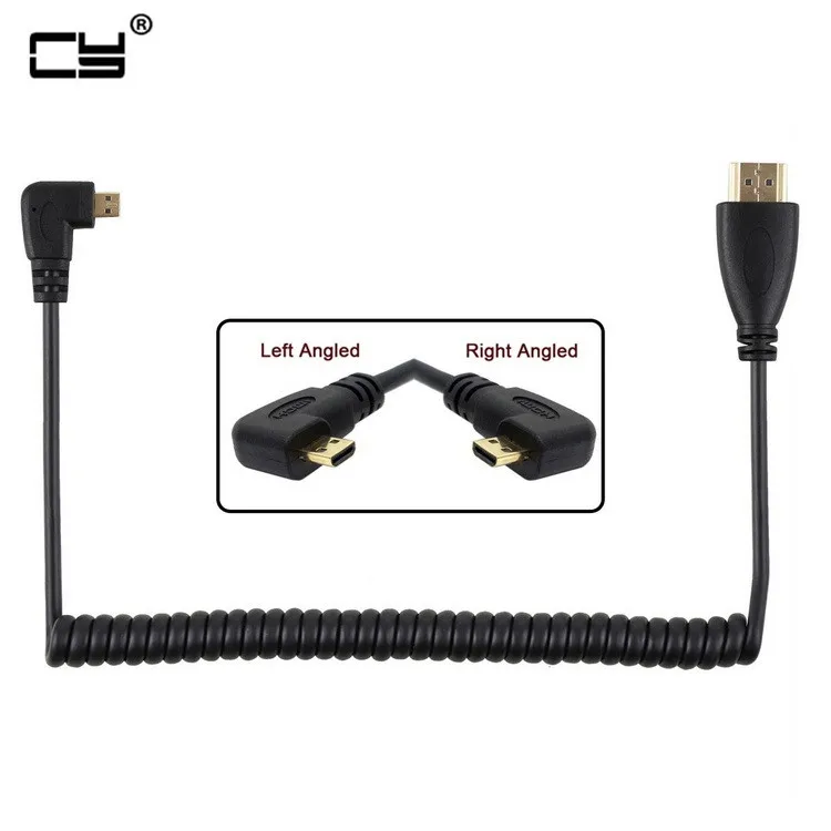 

Stretch Spring Micro HD-to HD-Male HDTV Cable For Cell Phone & Tablet & Camera For TF201 XOOM Left & Right Angled 90 Degree