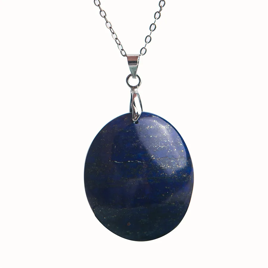 

Free Shipping Genuine Natural Lapis Lazuli Gems Stone Pendant Necklace Oval Shaped Trendy Women Crystal Popularl Men Bead