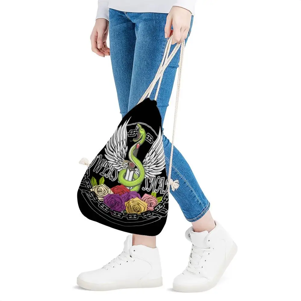 

Nopersonality Black Snake and Flowers Print Drawstring Backpack 3d Female Ladies School Bags Small Women Travel Storage Bags