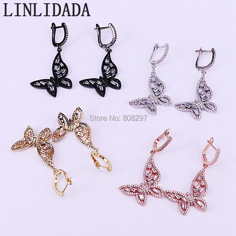 

4Pair High quality Micro pave CZ Crystal Butterfly jewelry fashion earrings gift for women LL-E003