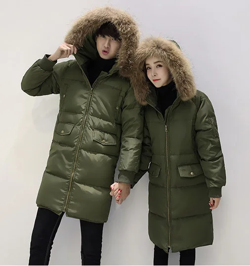 

Unisex Man Women Winter Thick Jacket Duck Down Fur Collar Parka Long Sleeve Casual Hooded Overcoat Solid Winter Coat Parkas