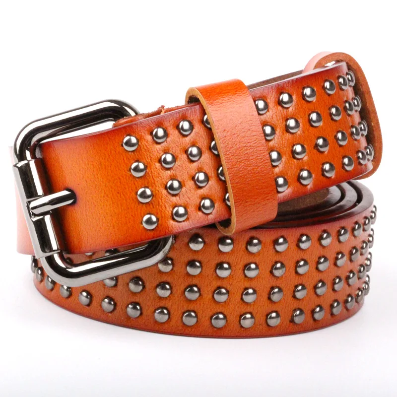 2017 Punk Стиль Женщины Пояс Заклепки Подлинная Коускин Кожаный Мужчины Старинные