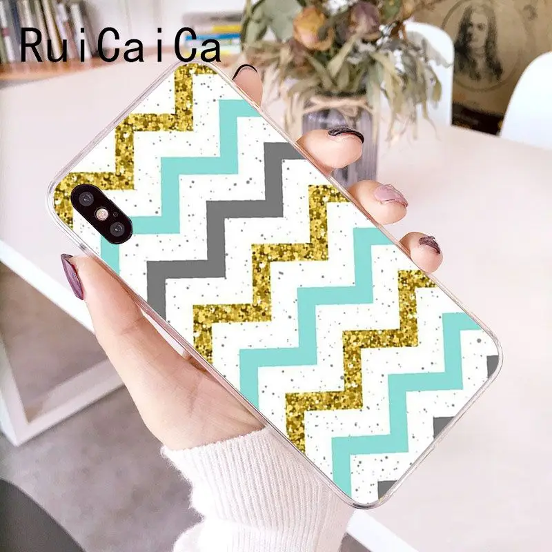 RuiCaiCa Silver Green stripe Glitter cool Soft Shell Phone Cover for iPhone 8 7 6 6S Plus X XS MAX 5 5S SE XR 10 Cases | Мобильные