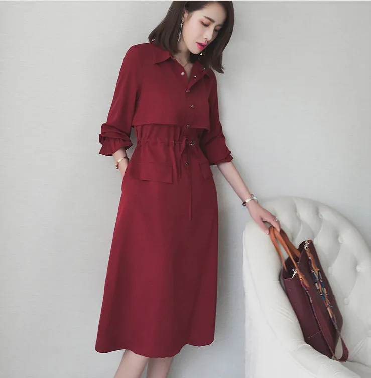 Женское пляжное платье с длинным рукавом и отложным воротником офисное из