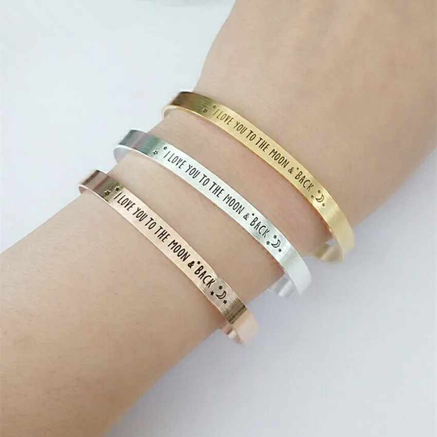 DIANSHANGKAITUOZHE Rose Gold I LOVE YOU TO THE MOON& BACK Star Charm Cuff Bracelets& Bangle Women Men Stainless Steel Jewelry
