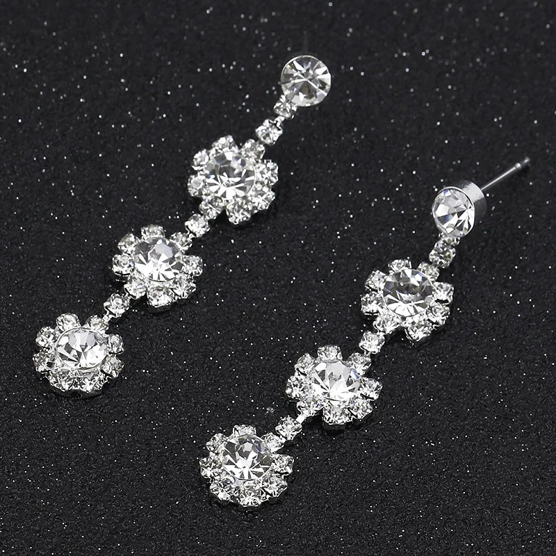 TREAZY Charm Flower Crystal Long Earrings for Women Jewelry Silver Color Rhinestone Bridal Wedding Drop Femme Brincos | Украшения и