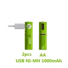 2 шт.лот Новинка 1,2 в AA перезаряжаемая батарея 1000 мАч USB Ni-MH перезаряжаемая батарея с зарядным кабелем Micro-USB