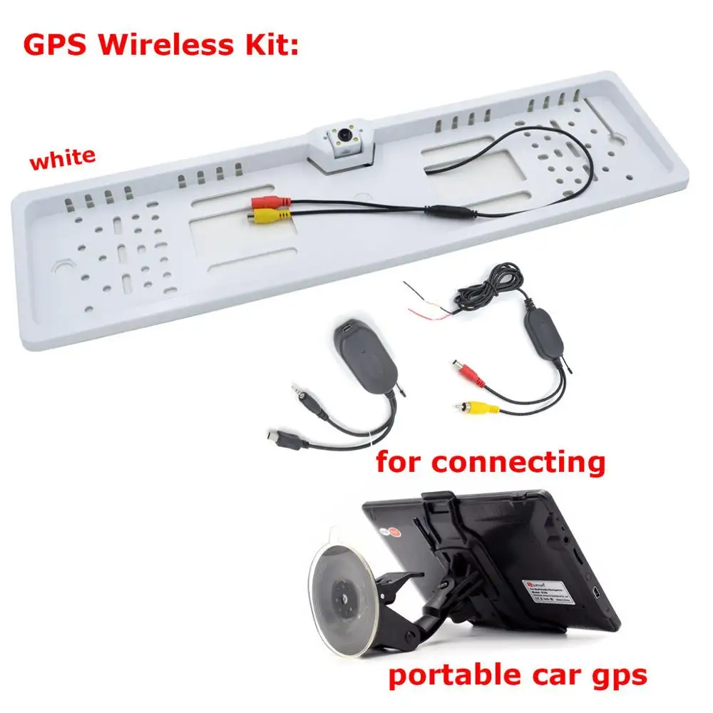 GPS wireless white Беспроводная Автомобильная камера заднего вида, ЕС, номерная пластина, рамка, обратная камера, светодиодный, ночной, Vison, Парктроник, парковочная камера для автомобиля, монитор - Название цвета: GPS wireless white