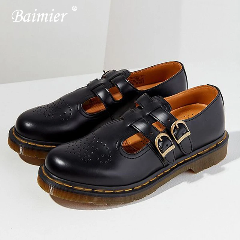 Baimier/Винтажные женские туфли-оксфорды в британском стиле; женские туфли на плоской подошве с круглым носком; повседневные женские туфли-оксфорды с пряжкой