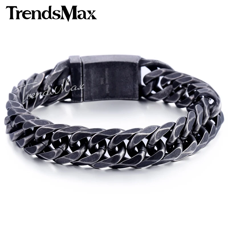 Trendsmax мужской Браслет Из бронзового металла кубинский браслет из нержавеющей