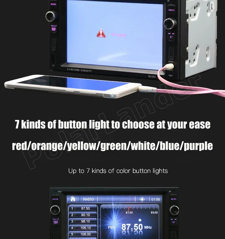 Радио автомобильный Bluetooth 2USB MP4 MP5 плеер Видео Стерео 2 Din FM 6 дюймов с входом для