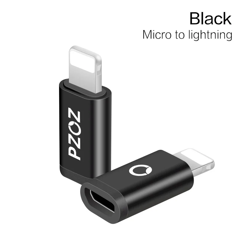 Black to Lightning PZOZ Micro USB адаптер для 8 pin type c otg зарядки данных для iPhone Xs Max Xr X 8 7 6 5S iPad зарядное устройство кабель type-c usb c адаптер - Цвет: Black to Lightning