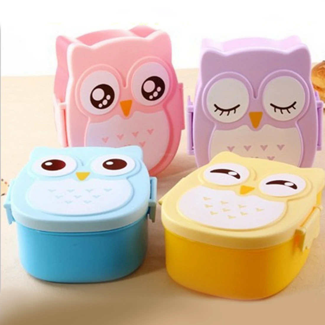 Fashion 2 Layer Cartoon Owl Lunchbox Bento storage for rice Fruit Storage Microwave Plastic box Cutlery Set Fiambrera | Дом и сад