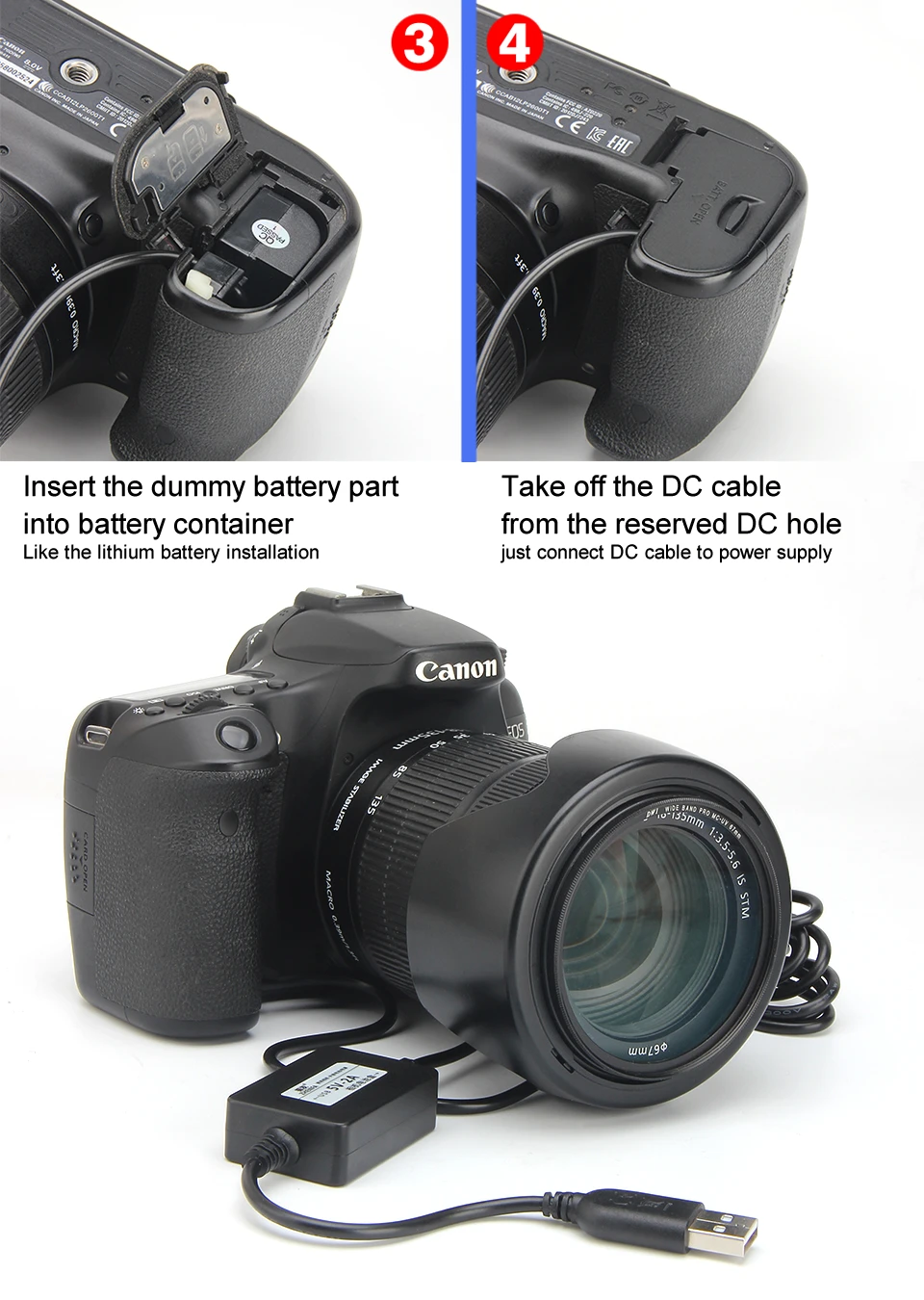 5 в Питание USB LP-E6 муляж батареи ACK-E6 DR-E6 адаптер питания для Canon EOS 5D Mark II III 5D2 5D3 6D 7D 60D 60D 70D 80D