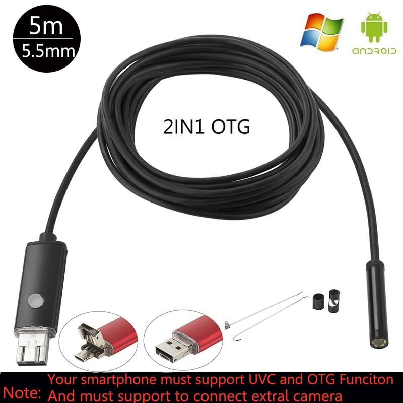 Водонепроницаемый usb эндоскоп 5 м мм объектив Android HD камера|camera snake|endoscope androidusb