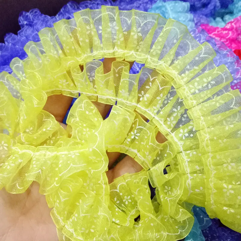 see chart 1M Tulle Lace Trim 2.5cm Flower Laces Ribbon Dolls Dress Sewing Accessories Snowflake Print Lace Fabric Trimmings Clothing RT15 - Цвет: see chart