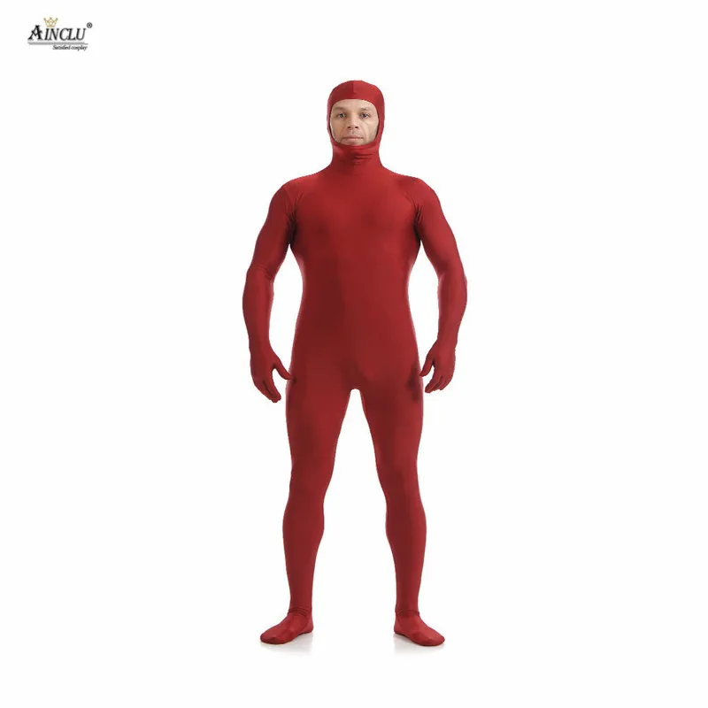 

Ainclu Mens Spandex Nylon Zentai Red Body Second Skin Tight All-inclusive Open Face Dancewear Costume Hallween Bodysuit