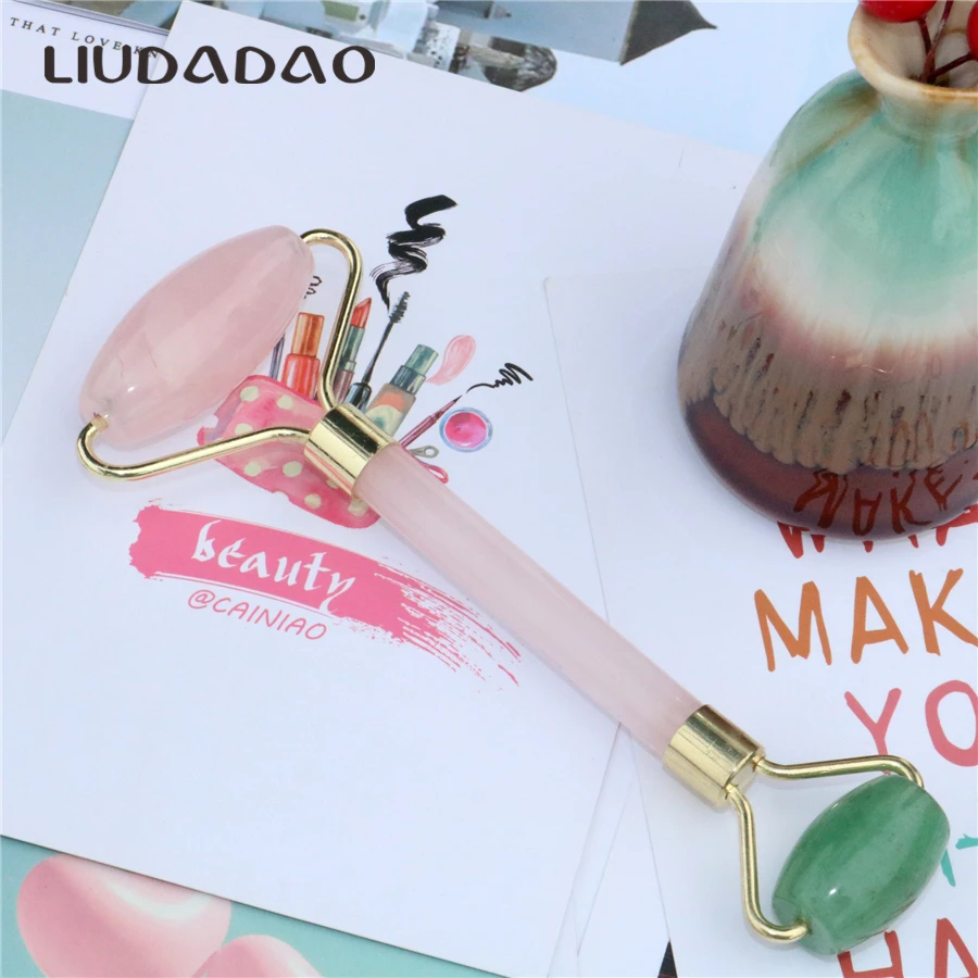 

LIUDADAO New Mixed Face Rollers Natural Crystal Skin Care Facial Massager Rose Quartz Aventurine Double Head Beauty Health Tool