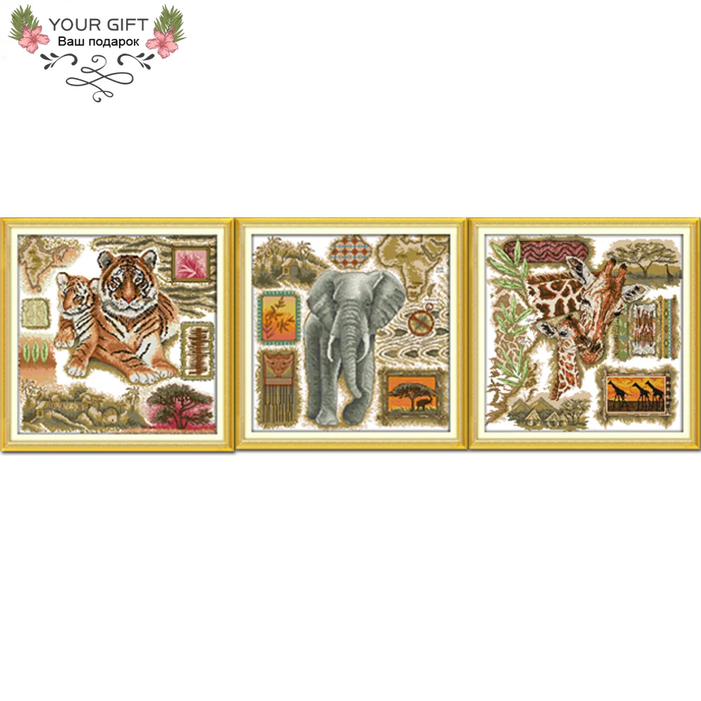 

Joy Sunday D601D602D603 Home Decor African Tiger Elephant Giraffes Animal Cross Stitch Kits Embroidery Needlework