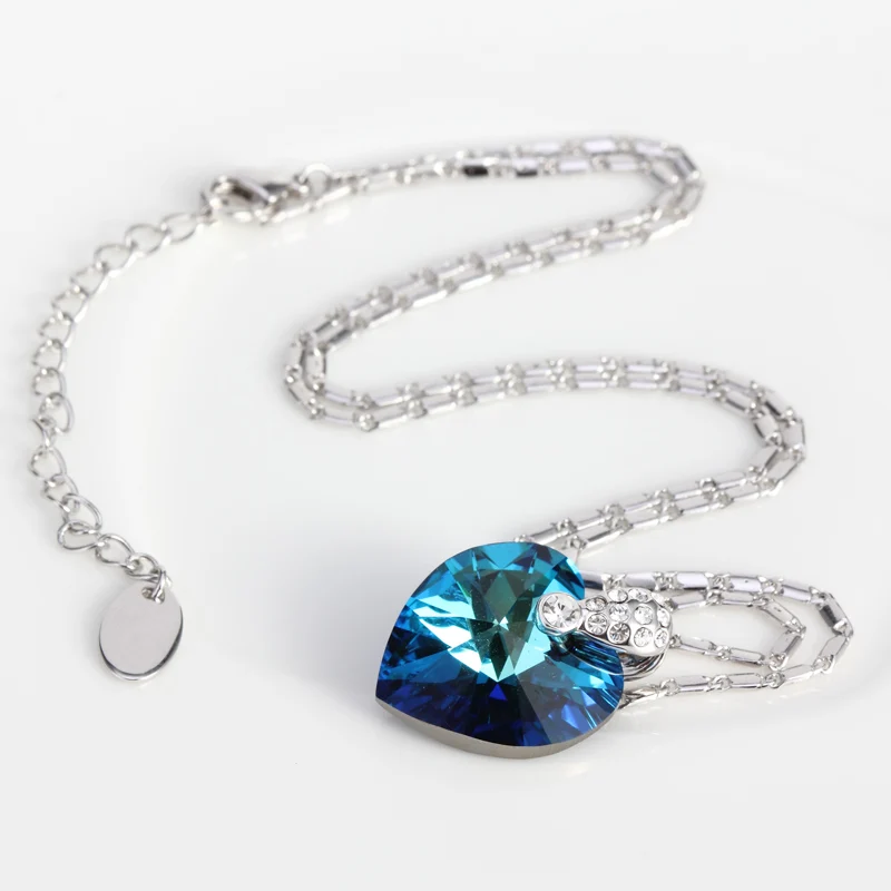 Eikoh Romantic Ocean Heart White Gold Pendant Necklace With Big Blue Austrian Crystal For Women Jewelry Party Gift Wedding | Украшения и