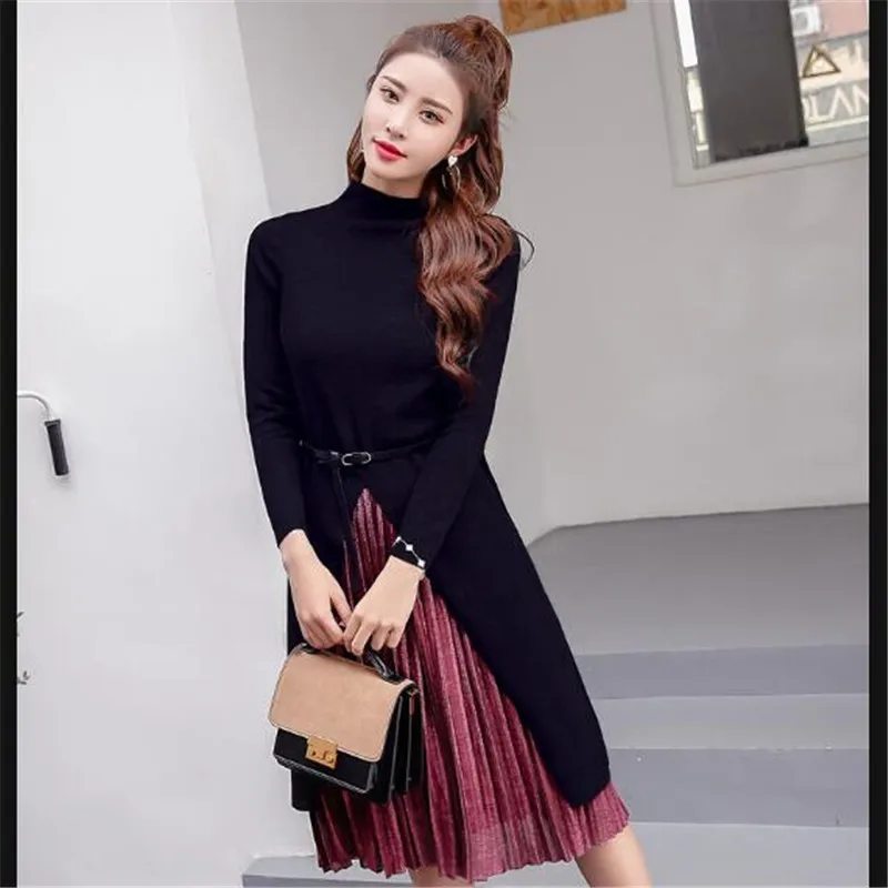 Весенне осенняя женская новая длинная Плиссированная юбка зимний костюм из двух