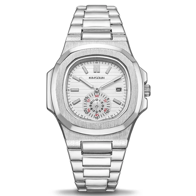 silver white no box Модные квадратные мужские часы, деловые водонепроницаемые кварцевые наручные часы из нержавеющей стали для женщин и мужчин, мужские часы erkek kol saati - Цвет: silver white no box