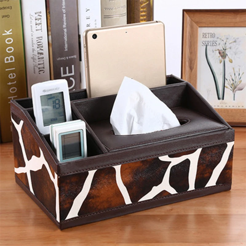 Multifunctional PU Leather Pen Holder Mobile Phone Remote Control Storage Box Tissue Stand Desk Decoration | Дом и сад