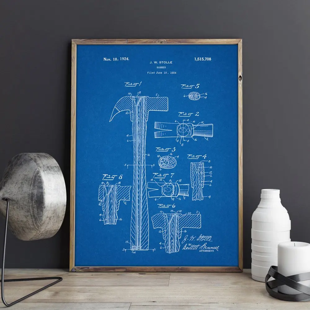 Claw Hammer patent wall art Garage posters Woodworking decor vintage print blueprint gift idea Decorations | Дом и сад