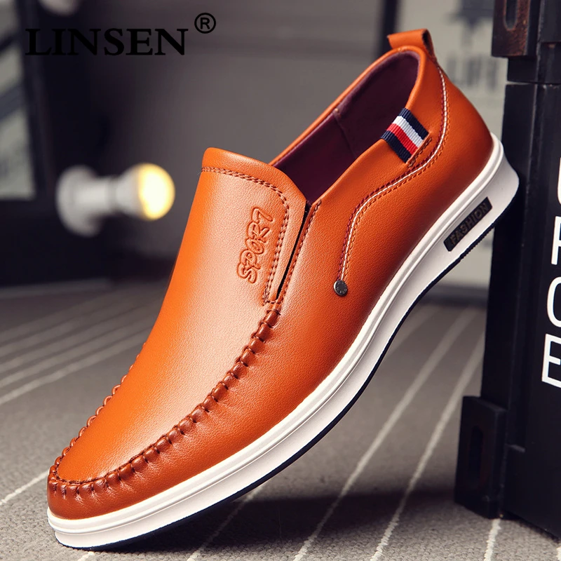 

2019 Autumn Men Genuine Leather Flat Business Casual Shoes Classic Official Loafers Soft Moccasins Male Breathable Driving Shoes