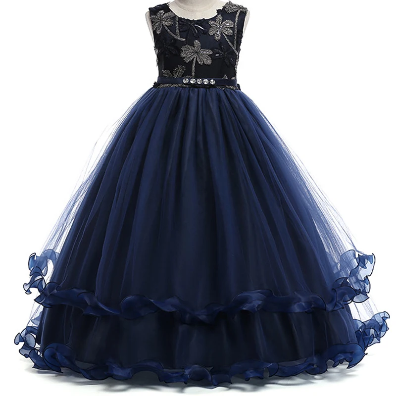 

Kids Girls Lace Wedding Flower Dress kids Elegant Sleeveless Lace Tulle Dress girls Princess Party long Dress baby girls clothes