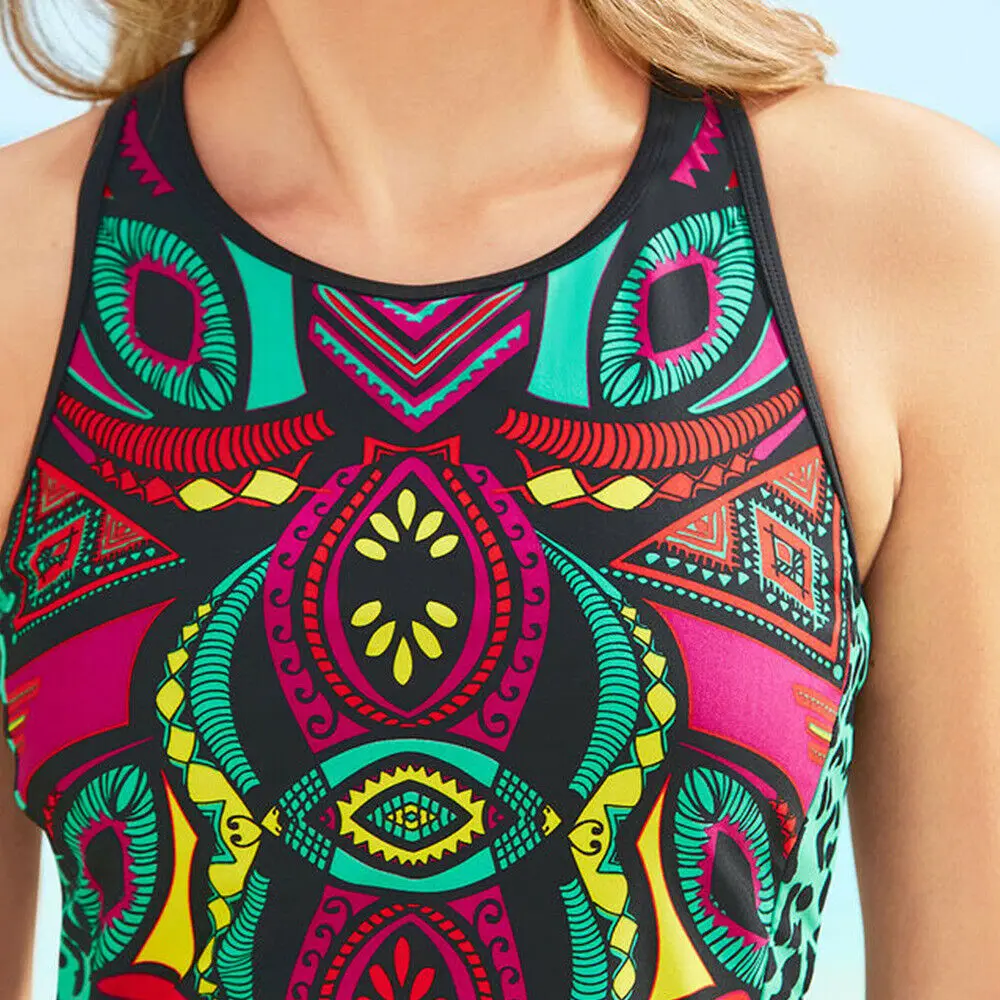 Women's two-piece suit Tankini swimwear sexy ethnic style wind print swimsuit high waist bandage push up beachwear | Спорт и