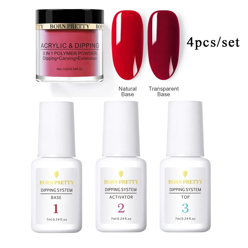 Set 5 BORN PRETTY, 3 в 1, погружающаяся пудра для ногтей, французский блеск для ногтей, набор пудры для ногтей, базовый топ, активатор, набор для украшения ногтей - Цвет: Set 5
