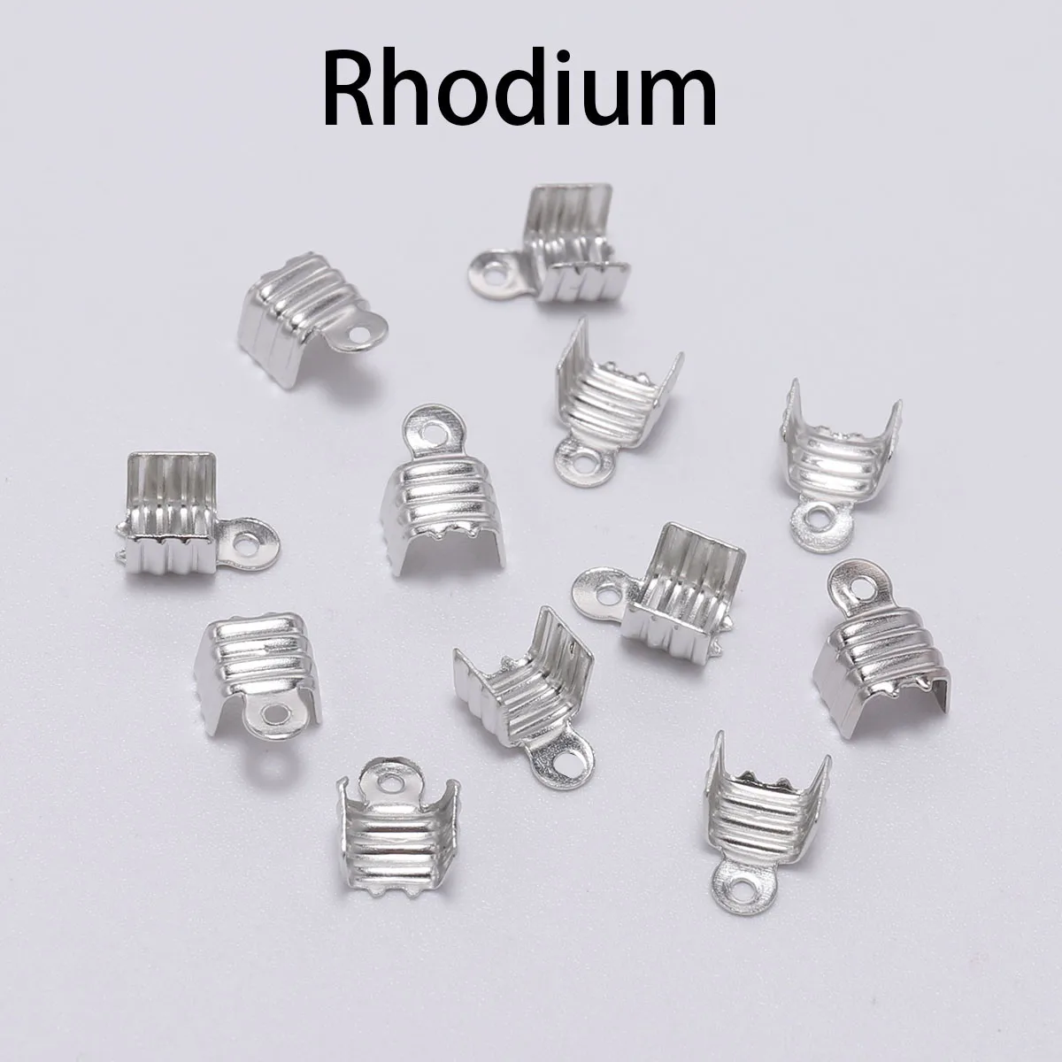 Rhodium 200 шт золотой маленький концевой наконечник для шнура, закручивающаяся на три провода застежка, ОБЖИМНАЯ Пряжка для шнура, разъем для изготовления ювелирных изделий, сделай сам - Цвет: Rhodium