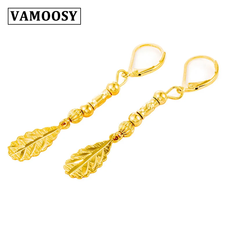 VAMOOSY не выцветает 24K золотые цвета резьба листья цветок бахрома серьги длинные