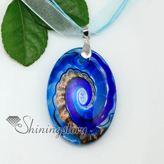 Овальные блестящие ожерелья-Подвески ручной работы из венецианского стекла