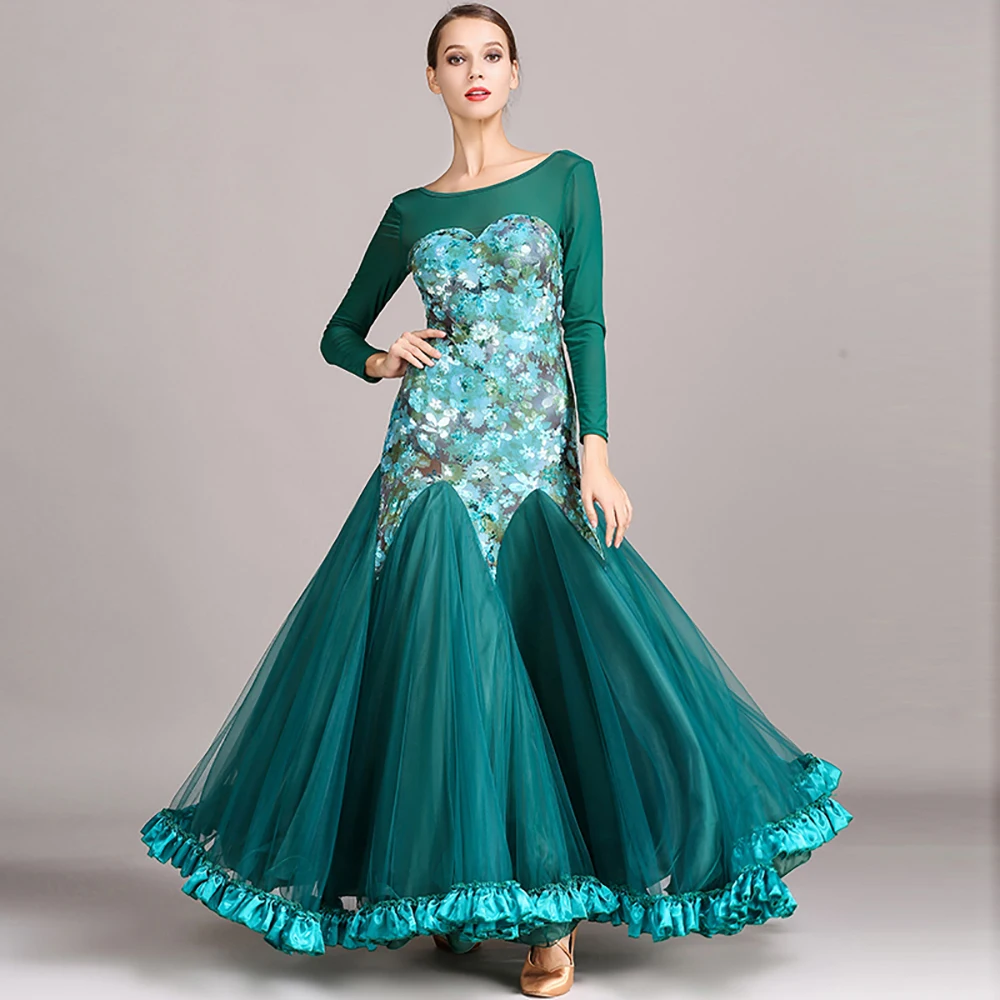 

Good Quality Modern Dance Dress For Ladies Burgundy Black Green Fabric Fashions Feminine Women Ballroom Flamenco Garments I159