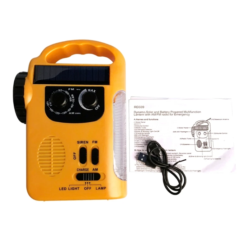 

Outdoor Emergency Hand Crank Solar Dynamo AM/FM Radios Power Bank with LED Lamp