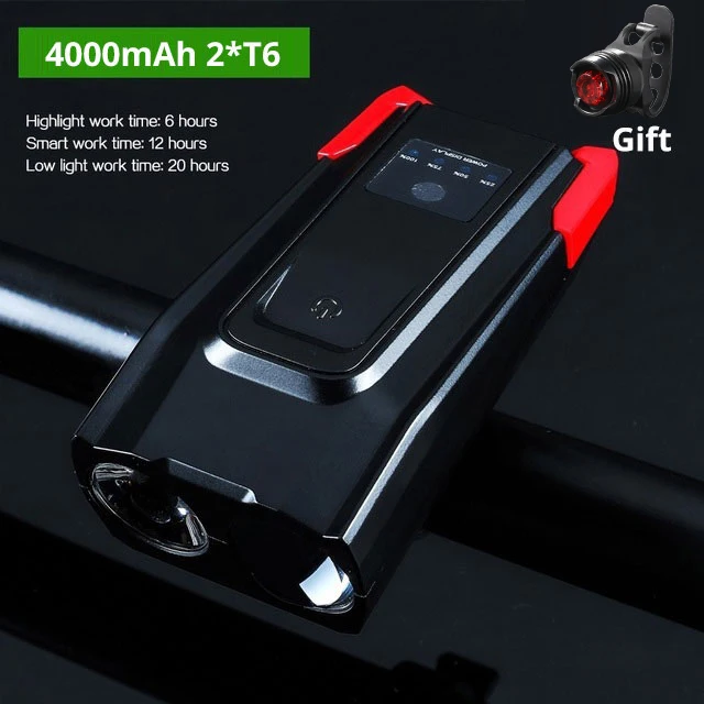 4000 with Taillight 4000 мАч умный индукционный велосипедный передний светильник USB Перезаряжаемый 2T6 светодиодный налобный светильник с рогом 800 люмен велосипедный фонарь велосипедный светильник - Цвет: 4000 with Taillight